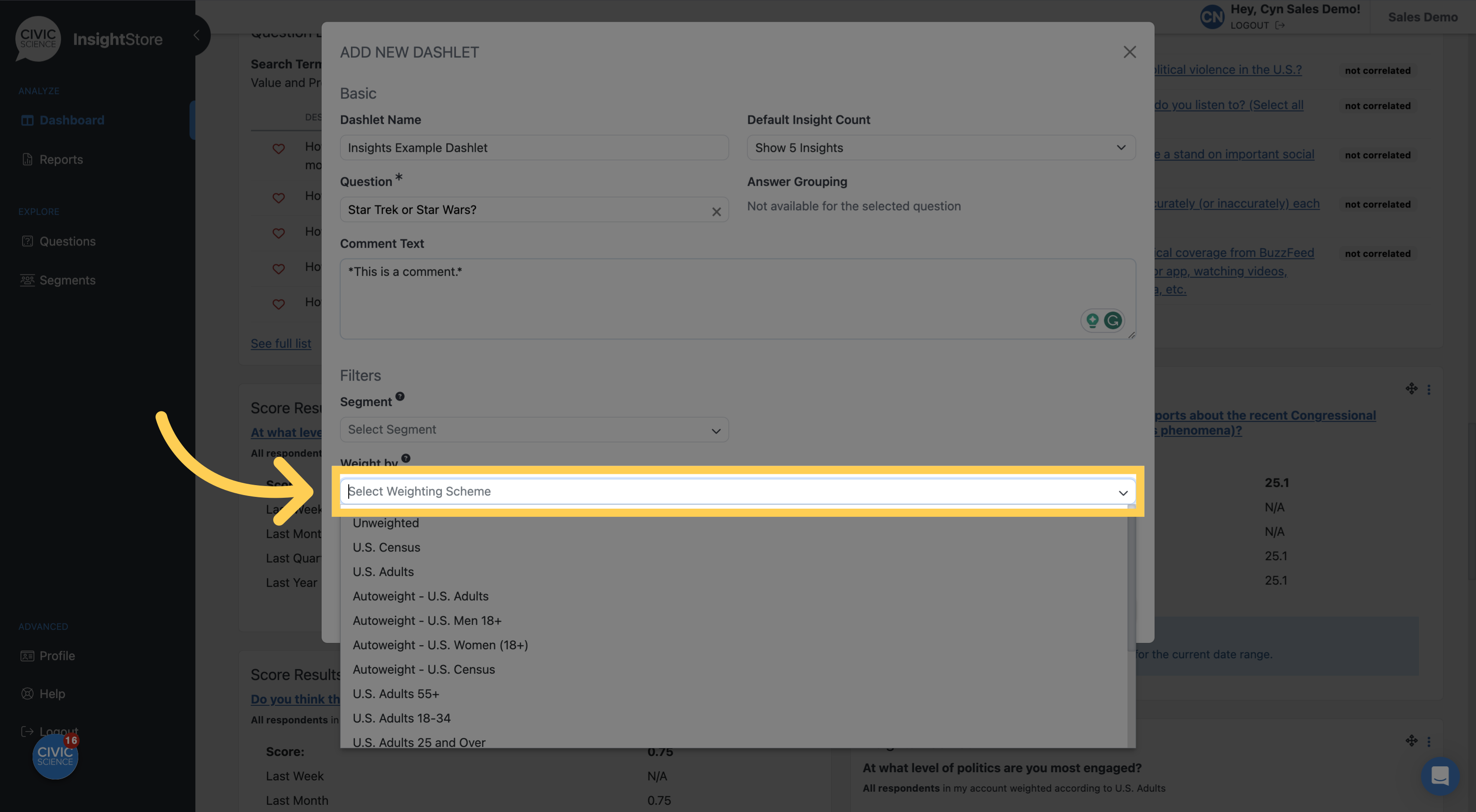 Choose a weighting scheme