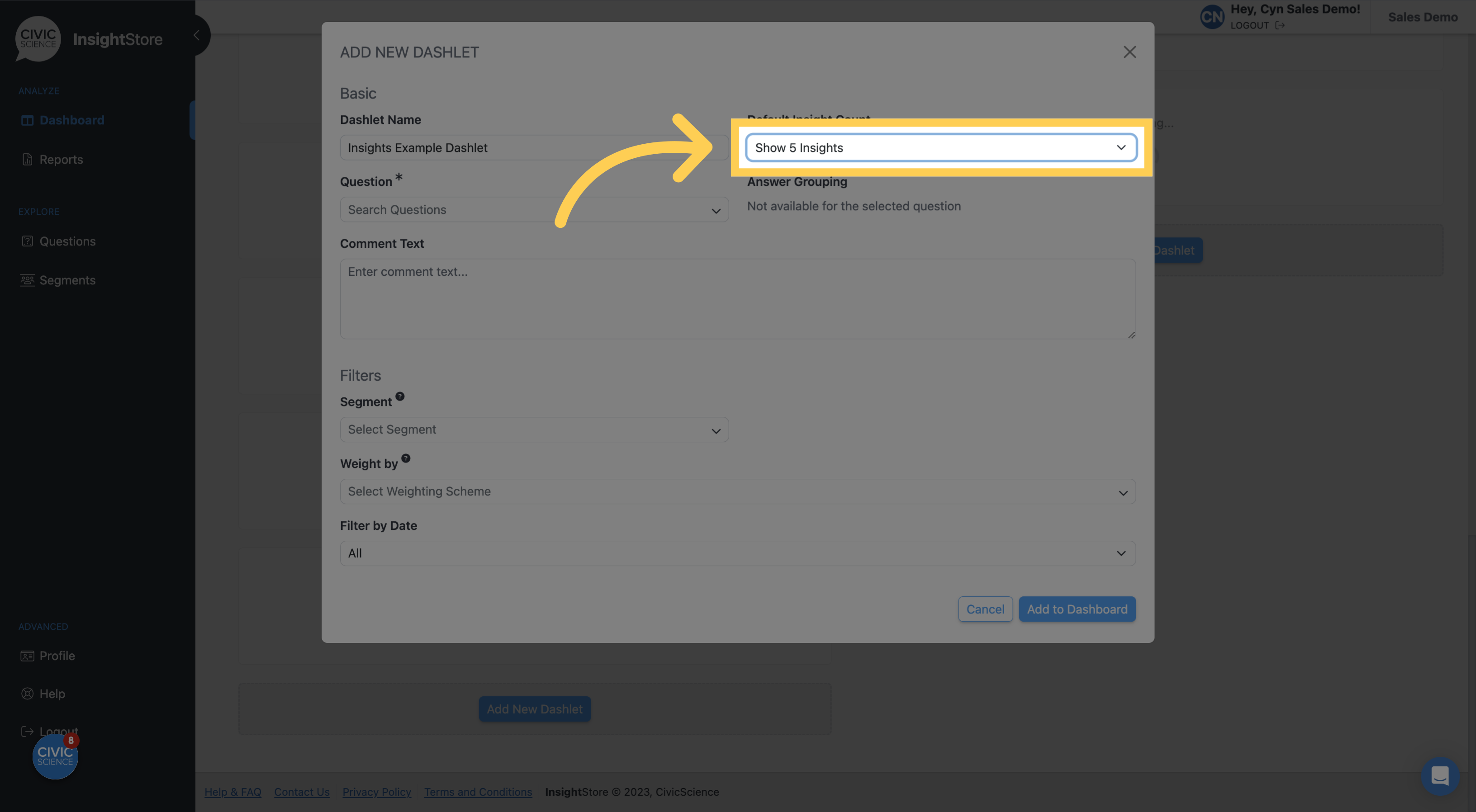 Choose the number of insights to show