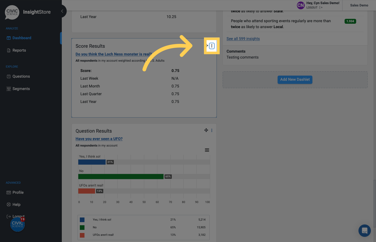 Click the kebab
menu to edit the dashlet